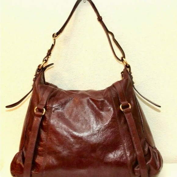 Badgley Mischka Burgundy Leather Shoulder Bag Tote Side Pockets Hang Tag XC - Picture 2 of 9
